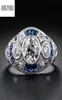 925 Anillos Silver Retro Court Full Cubic Zirconia Ring for Women Ladies Elegant Blue Crystal Rings Joledry5713729