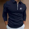 Spring Autumn Men Long Sleeve Zipper Polo Shirt 240328