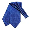 Hitie Silk Mens Ascot Tie Hanky Cufflinks Set Navy Royal Blue Jacquard Floral Paisley Cravat for Male Weddingビジネスイベント240409