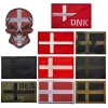 Dänemark Flag IR Infrarot Reflektierende gestickte Patches Taktische militärische Nationalflagge Emblem applizierte PVC -Gummi -Schädelabzeichen