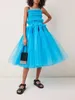 Vestidos casuais Puff Volumn Tulle Mid Calf Women to Birthday Party Lace Up Back Square pescoço A-line Tutu Dress