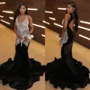 Sexig svart sjöjungfru prom klänning för svart kvinnor kristall topp ren juvel hals rygglösa aftonklänningar eleganta afrikanska formella klänningar för kvinnor