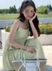 Casual Dresses Midi Women Pure Minimalist Design Folds Daily Sweet Spaghetti Strap Tender Fashion Korean Style Ladies Summer Vestidos