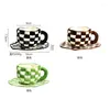 Mugs Nordic Style Hand-clamped Irregular Lattice Ceramic Coffee Cup Black And White Chessboard Hand-painted Afternoon Tea