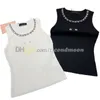 Luxury Letters Print Vest Women Crystal Neck Tanks Top Round Neck Knitted Tops Casual Style Vests
