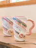 Kubki duża filiżanka ze słomkowym ceramicznym kubkiem Śliczna łyżka łyżka wielokrotnego użytku dla dziewcząt osobowość kawy herbata herbaty domowe biuro