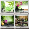 Черный камень зеленый бамбук дзен гобелен пурпурный орхидея спа -гвоздь Японская садовая ландшафт стена висит домашний общежитие декор комнаты в общежитии