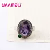 Clusterringe 925 Sterling Silber Big Purple Cubic Zirkonia mit grünem Kristallverzierung Finger für Frauen weiblicher Schmuck