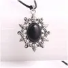 Chaines 1pcs alliage gothique ovale Stone naturelle Amethyste Black Obsidian Charm Pendant Collier Choker pour femmes Bijoux Halloween Drop del Otqde