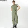 Herrbyxor incerun 2024 American Style Cross Design dragkedjor Jumpsuits avslappnade enkla manliga solida ärmlösa Rompers S-5XL