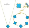 Never Fade Jewelry Sets Pendant Fashion Earring Bracelet Necklace Four Leaf Clover Lucky Set Wedding Women Bridal Jewelry Sets