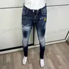 Dżinsy męskie dżinsy masy dżinsy Wysokiej jakości Retro Blue Elastic Slim Fit Otwarte przednie dżinsy męskie designer designerski dżinsowe spodnie hombre t240409