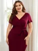 Plus Size Dresses Large Elegant Party Dress Women's Solid Color V-Neck Micro Elastic Knee Fit