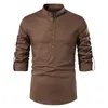 Men's Casual Shirts 2024 Thin Long Linen Sleeves Solid Color Youth Simple Handsome Stand Collar Button Two-Way Shirt