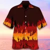Camisas casuais masculinas Hawaii Fire Flame 3 D Men Mulheres Moda Moda Blusa Lapel Camisa de Lapel Praia Camisas Clothin