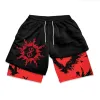 Y2k shorts broek heren Japanse Harajuku gotische anime print 2 in 1 dubbele laag casual sport shorts nieuwe heren basketbal shorts