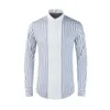 Men's Casual Shirts Selling Striped Patchwork Long Sleeved Shirt With Stand Up Collar Silk Cotton Light Maturity Trendy Men