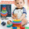 Montessori Educational Learning Children Toys Rainbow Wood Blocks Color Cognitive Shape Matching Stacking Game For 3-6 Years Old