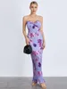 Casual Dresses Women Floral Formal Dress Twist Ruched Strapless Bodycon Evening Gown For Wedding Cocktail Party