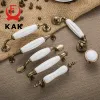 KAK Antique Bronze White Ceramic Cabinet Handles Zinc Alloy Drawer knobs Wardrobe Door Handle Simple European Furniture Hardware