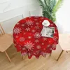 Table Cloth Christmas Red Tablecloth Winter Snowflake Round For Rustic Farmhouse Kitchen Decor Wipeable Polyester