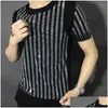 T-shirts heren heren t shirts hoogwaardige mannen zwarte mode diamanten strass rhinestone t-shirt shirt met korte mouwen streetwear casual o-neck tee dh2mq