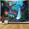 Enchanted Forest Plant Tapestry Fantasy Mysterious Tree River Waterfall Wall Hanging Decor för sovrum hem vardagsrummet sovsal