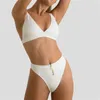 Women's Swimwear White Bikini Zipper Hollow Out Swimsuit Highwaist Women Beach Outfit Two Piece Brazilian Bikinis Set Bathing Suit Mujer