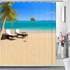 Shower Curtains 3D Seaside Sandy Beach Scenery Pattern Bath Curtain Waterproof Fabrics Bathroom Products