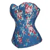 Kadınlar için Vintage Corset Mavi Denim korse Budier Overbust Floral Baskılı Korse Üst Moda Korseni Kadınlar için Plus Boyut 240408