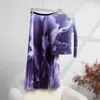 Vestidos de trabalho Alsey Miyake Planged Printing Suit para mulheres gradiente de outono de manga comprida Coloque de pescoço alto Midi Skirt Duas peças Conjunto