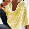 Fashion Hollow Out Tops Summer V-collier à manches courtes Coton Coton Blanc Femmes Femmes Couche de dentelle Lace Blouse Blouse 24294 240327