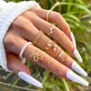 Cluster Rings 10 Set Gold Plated Minimalist Open Adjustable Flower Pearl Stacking Ring Size US 5 - 9 Christmas Gift