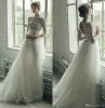 Ersa Atelier Wedding Dresses A Line Jewel Neck Lace Beads Pearls Sweep Train Long Sleeve Bridal Gowns Custom Plus Size Beach Wedding Dresses