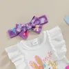 Set di abbigliamento per bambini abbigliamento pasquale per lettere per lettere per manica ganer e outfit casual a fascia da prua 3pcs