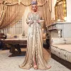 Ciynsia A-Line Satin Langarm Nigeria Marokkanische Kaftanabendkleider Abendkleider Champagner Muslim formelle Partykleider Frauen