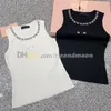 Luxury Letters Print Vest Women Crystal Neck Tanks Top Round Neck Knitted Tops Casual Style Vests