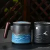 Kubki High End Boutique Chinese Ceramic Cup Separacja wody herbaty z drewnianym uchwytem dla mężczyzn i kobiet 400 ml Home Office Kubek