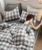 Wäsche Baumwoll Duvet Cover Set Gingham Plaid Geometrische Checker Muster Bettwäsche Set 100 Baumwollbettwäsche mit Reißverschluss Verschluss 4pcs1898849