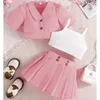 Clothing Sets Toddler Kids Clothes Girls For 2-8Y Children Summer Short Coat Vest High Waist Pleated Skirts Party Outfit