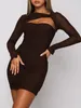 فساتين غير رسمية Dressofcb Mesh Bodycon Dress Women Sexy Party Mini 2024 Hollow Out Out Short Long Sleeve Evening Pcyclub