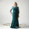 Vintage moeder van de bruid jurken lange mouwen lange mouwen kanten appliqued kralen chiffon avondjurken vloer lengte plus size bruiloft gasten jurk