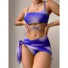 Cravatta da donna tinta bikini diviso sexy sexy sollevatore di sollevamento a maglie spiaggia a tre pezzi set incrociata girl 240403