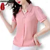 Blusas femininas M-5xl 2024 Summer bling tampe tampo da fita fita mulher de uso básico da senhora v pescoço rosa roxo camisa elegante