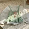 Clothing Sets 2024 Spring Clothing Sets Baby Girls 3pcs Cute Outfit Floral Print Knitting Tank Tops+Ruched O-neck White Shirt+Blue Flare Jeans