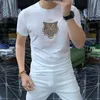 2024 Herrkvinnor Designer Hot Drill Tiger Head Letter Fashion Athleisure T-shirt Cotton Casual Tees Kort ärm Luxury Hip Hop Streetwear T Shirts Size M-4XL