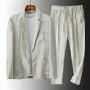 Mens 2 Piece Linen Cotton Suits Pocket White Black For Casual Formal Mens Suit Clothing Jacket Prom Tuxedos Patterned Blazer 240328