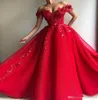 2020 Off The Shoulder Lace Red Prom Dresses Appliced ​​Beading A Line Cheap Evening Party Gowns Long Vestidos de Soire5766558