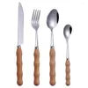 Dinnerware Sets YO-Stainless Steel Tableware Set Wood Handle Knife/Fork/Spoon Flatware Cutlery