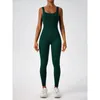 Kvinnor Solid Backless Seamless Ribbed Secondskin känner dig åtstramande sporttank Jumpsuit Spring Summer Clothes Women Comfo 240409